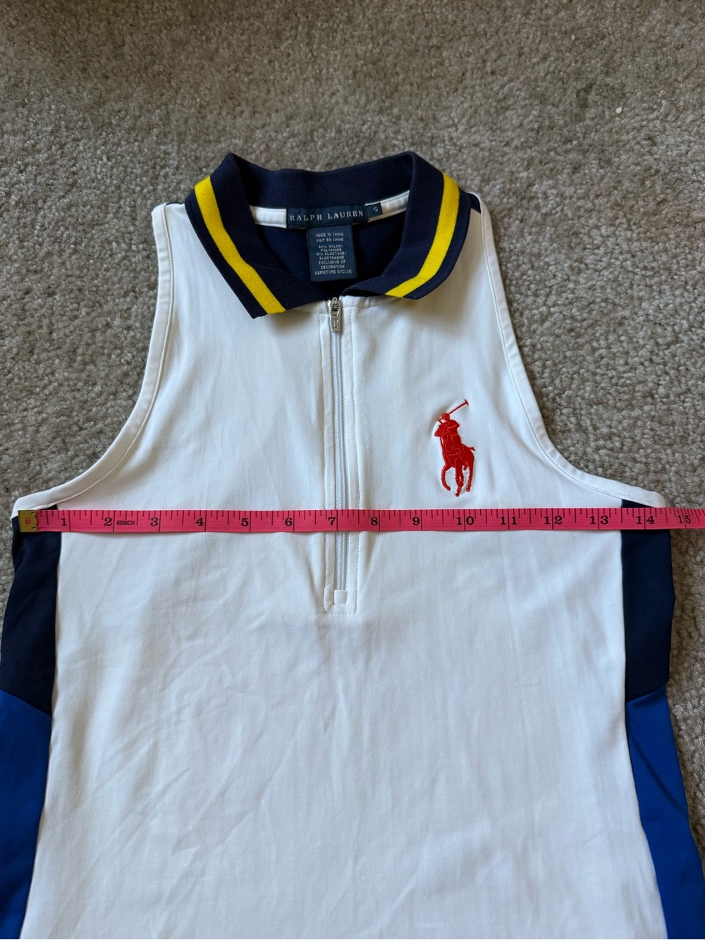 Ralph Lauren White Tennis Zip Tank & Skirt with Navy and Yellow Trim size Small - Picture 9 of 12